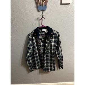 Christmas Bobbie Brooks Blue Plaid Long Sleeve Shirt Womens Size Medium